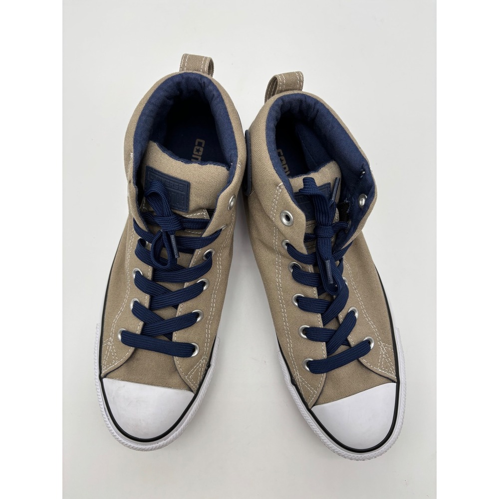 Converse High-Top Sneakers in Tan with Navy Accents - Picture 7 of 8